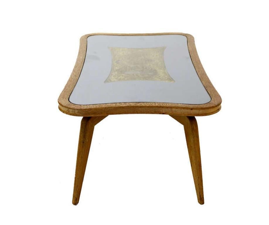 Art Déco Verre gravé Céramique  Corners arrondis rectangulaires en chêne blond  Table basse en vente 2