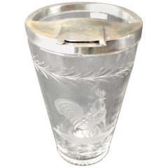 Art Deco Etched Glass Cocktail Mixer with Rooster Motif