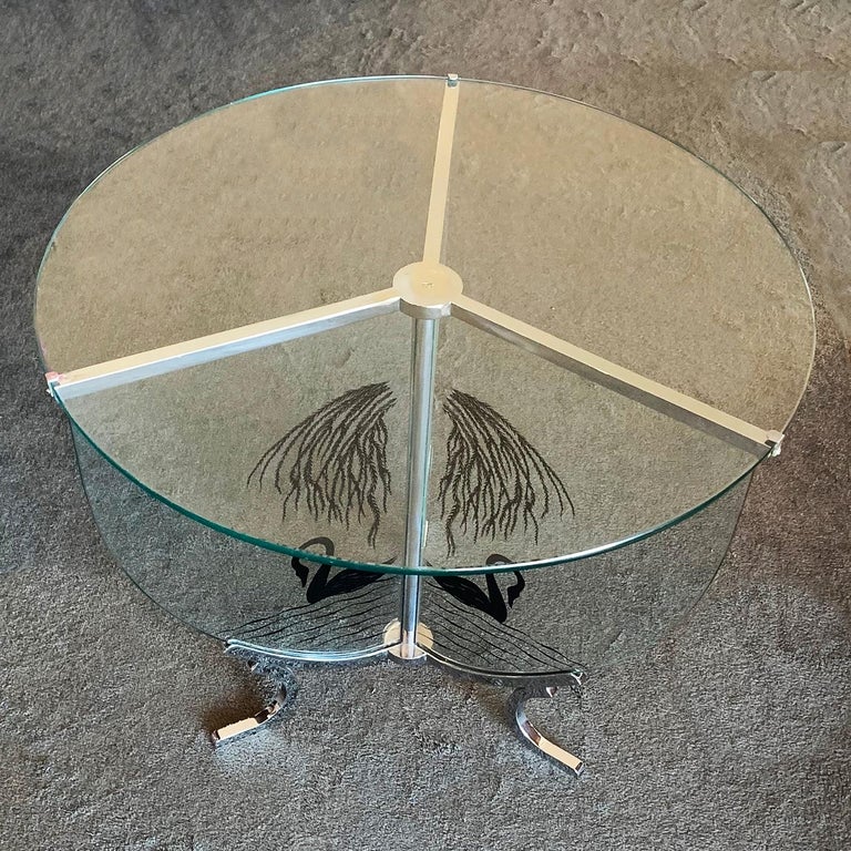 Art Deco Etched Glass Coffee Occasional Table Engraved with Swans For