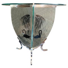 Art Deco Etched Glass Coffee Occasional Table Engraved with Swans