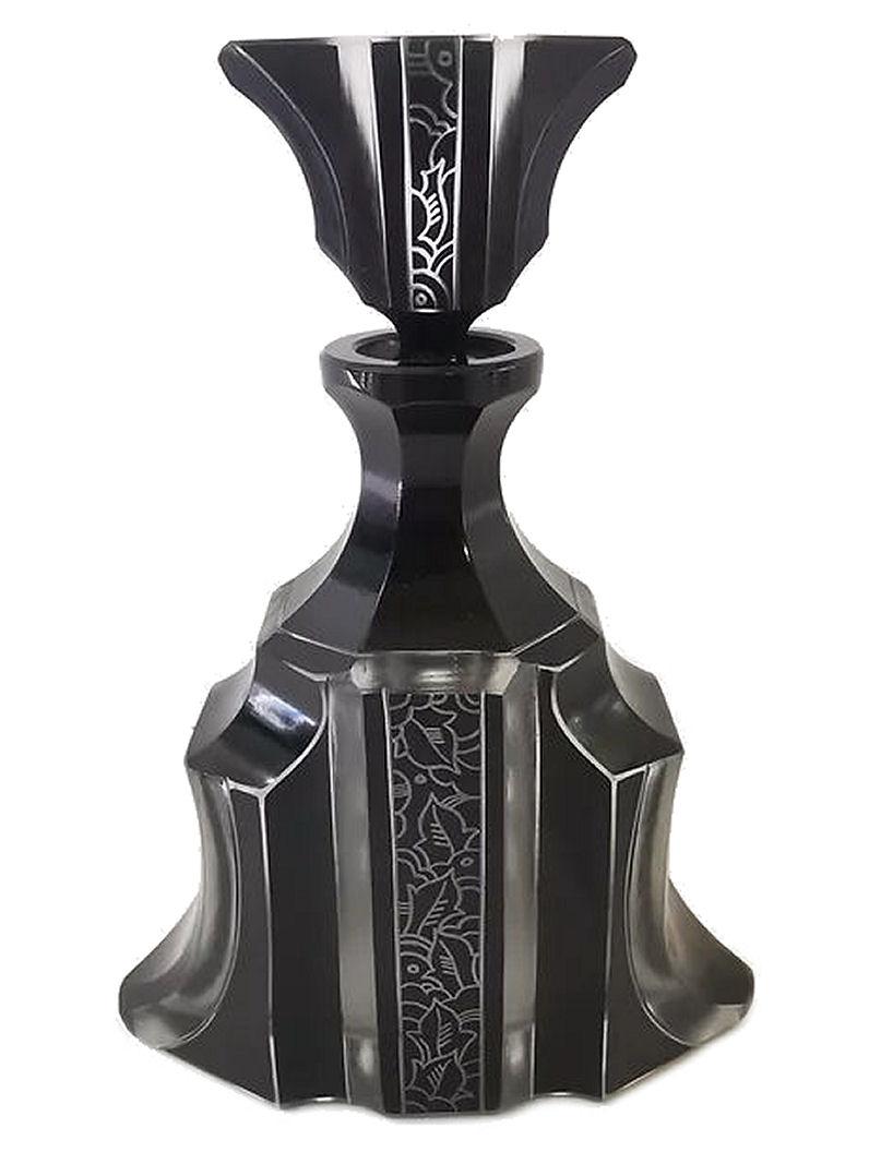 Beveled Art Deco Etched Glass Decanter Set by Karl Palda, Czech, c1930 For Sale