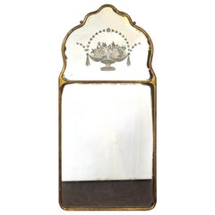 Art Deco Etched Glass Mirror with Fruit Basket Motif
