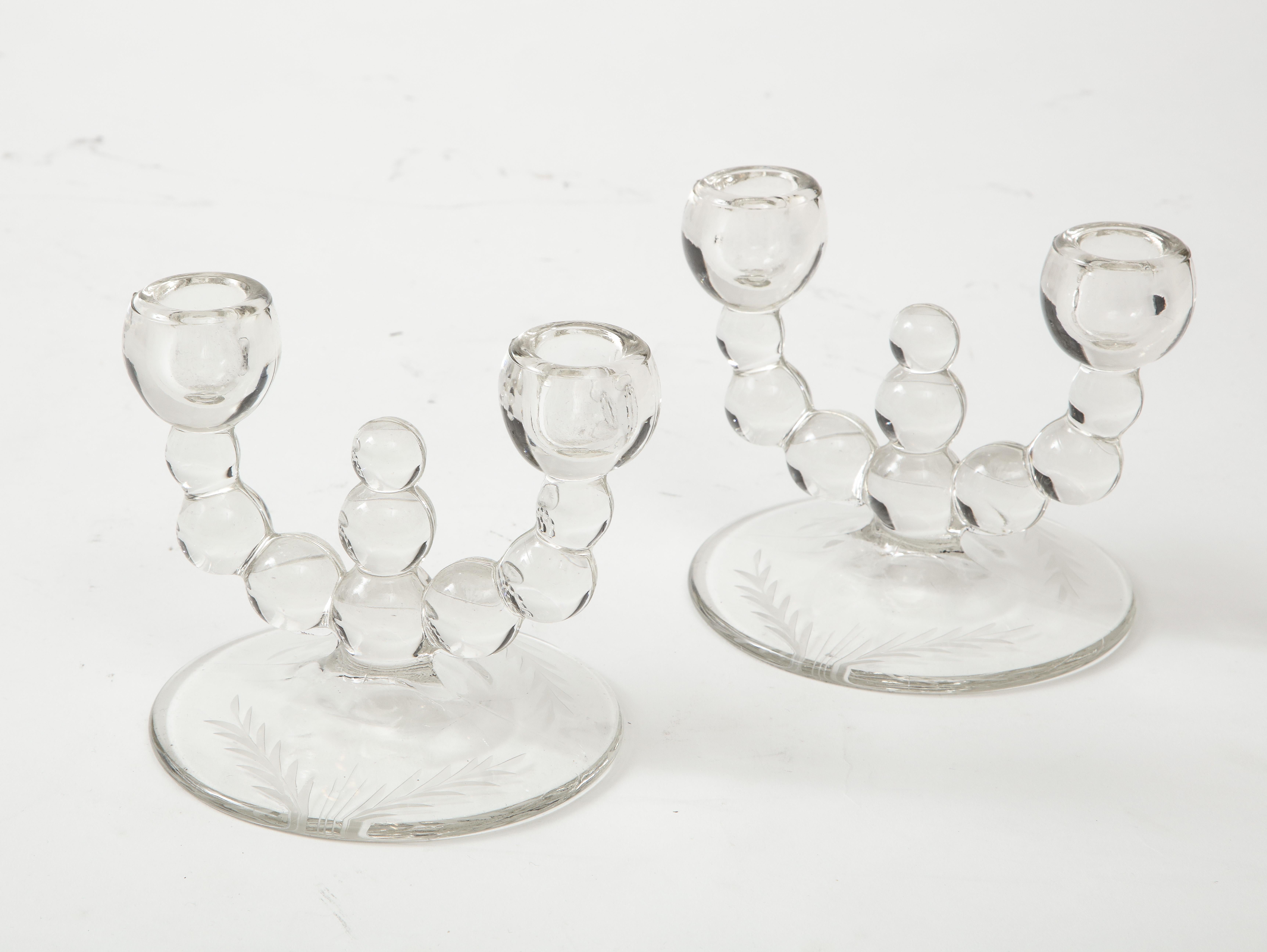 Art Deco Etched Glass Candlesticks In Good Condition In New York, NY