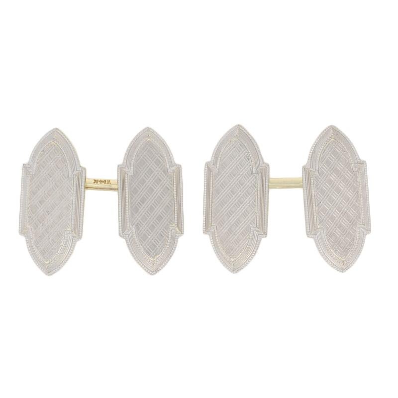 Era: Art Deco 1920s - 1930s

Metal Content: Guaranteed 14k Gold as stamped (white and yellow)
Each Cufflink's Face: 27/32