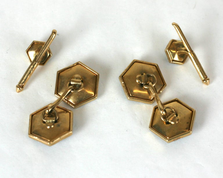 Boutons De Manchettes Vintage Art Déco En Nacre Grise Gravée Main, Plaqué Or - Occasion