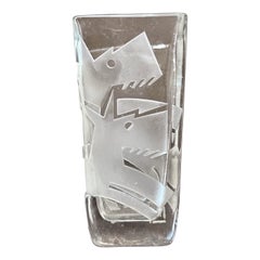 Vaso in vetro Art déco inciso Scotty terrier, firmato