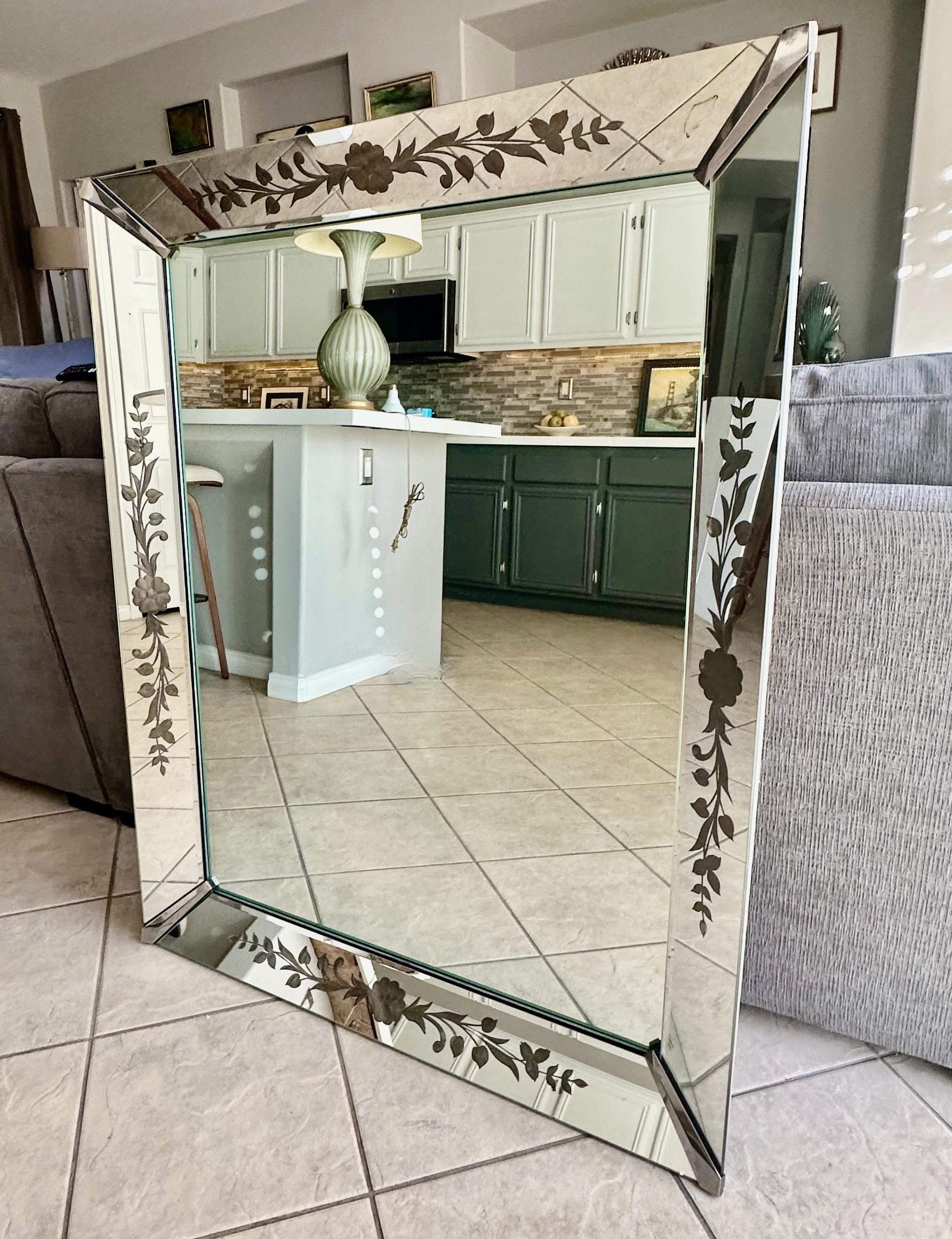 Art Deco Etched Shadow Box Wall Mirror For Sale 6