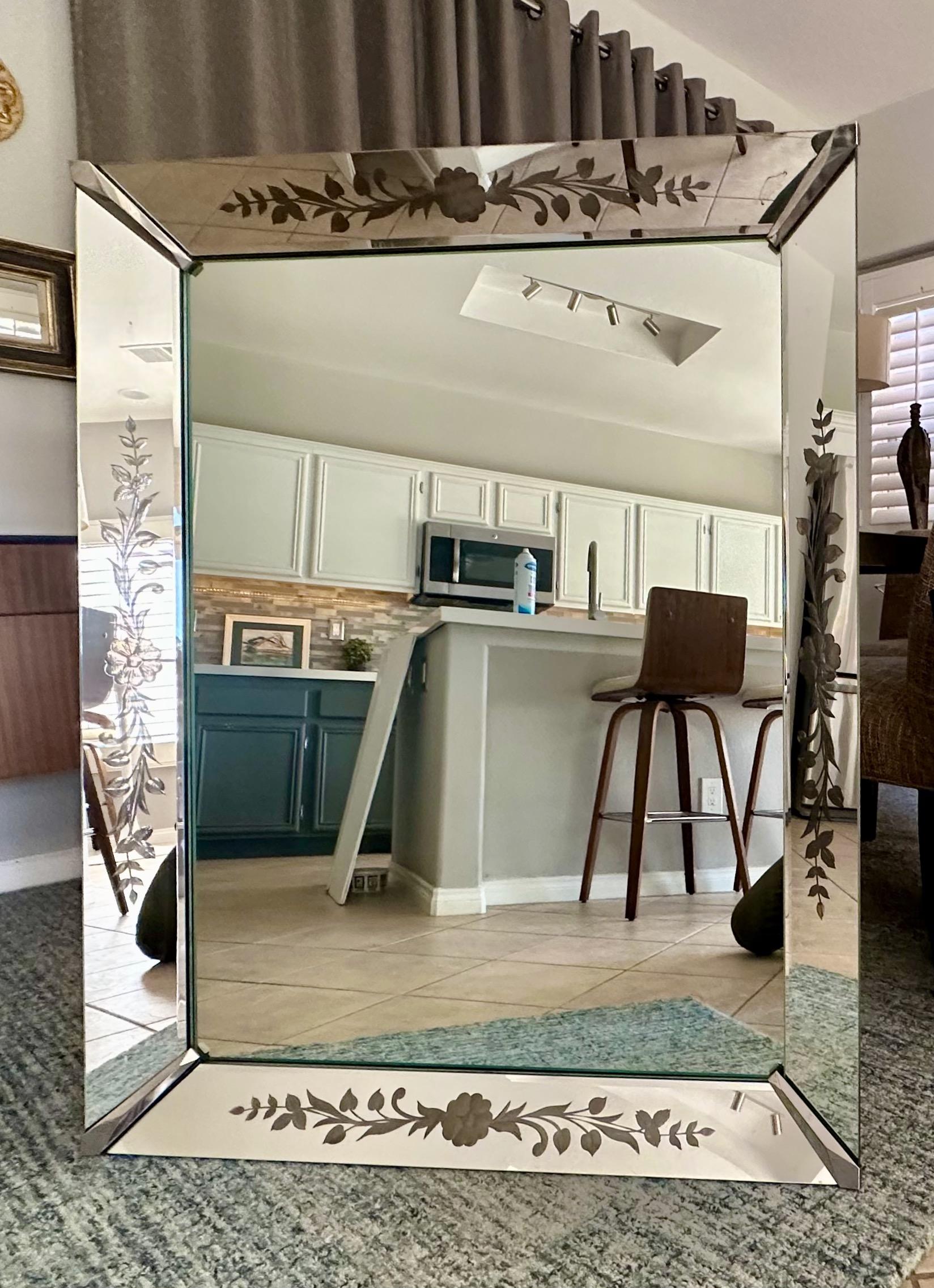 American Art Deco Etched Shadow Box Wall Mirror For Sale