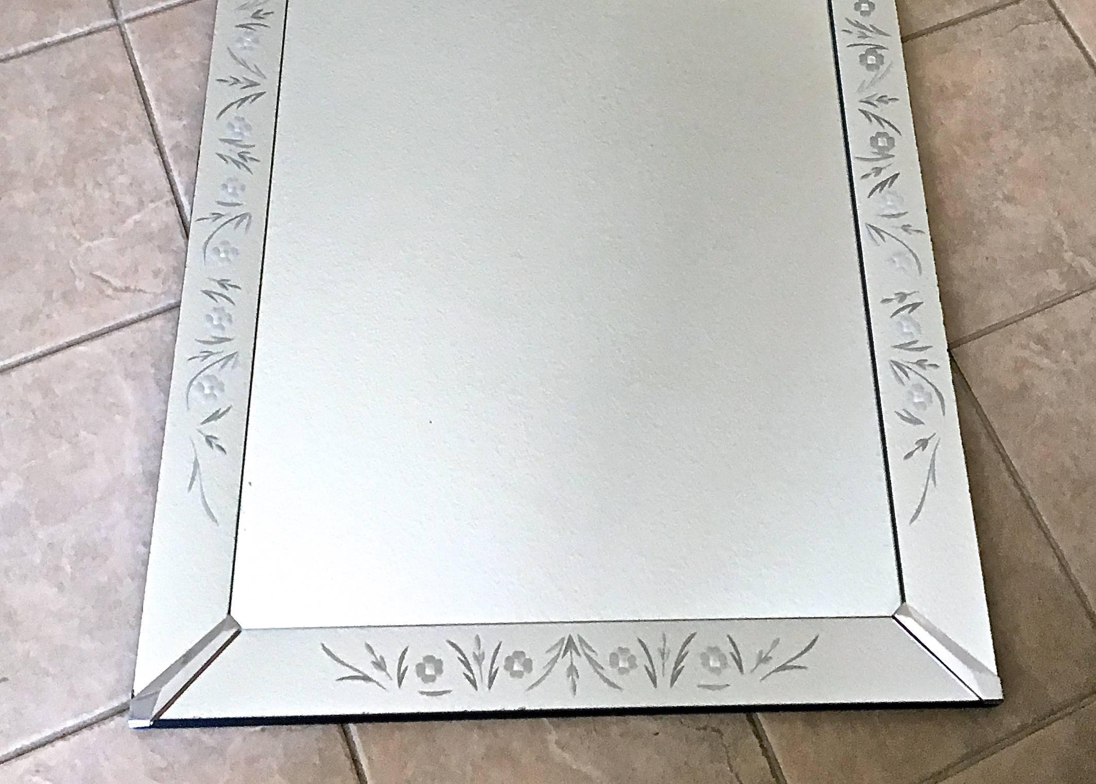 American Art Deco Etched Shadow Box Wall Mirror