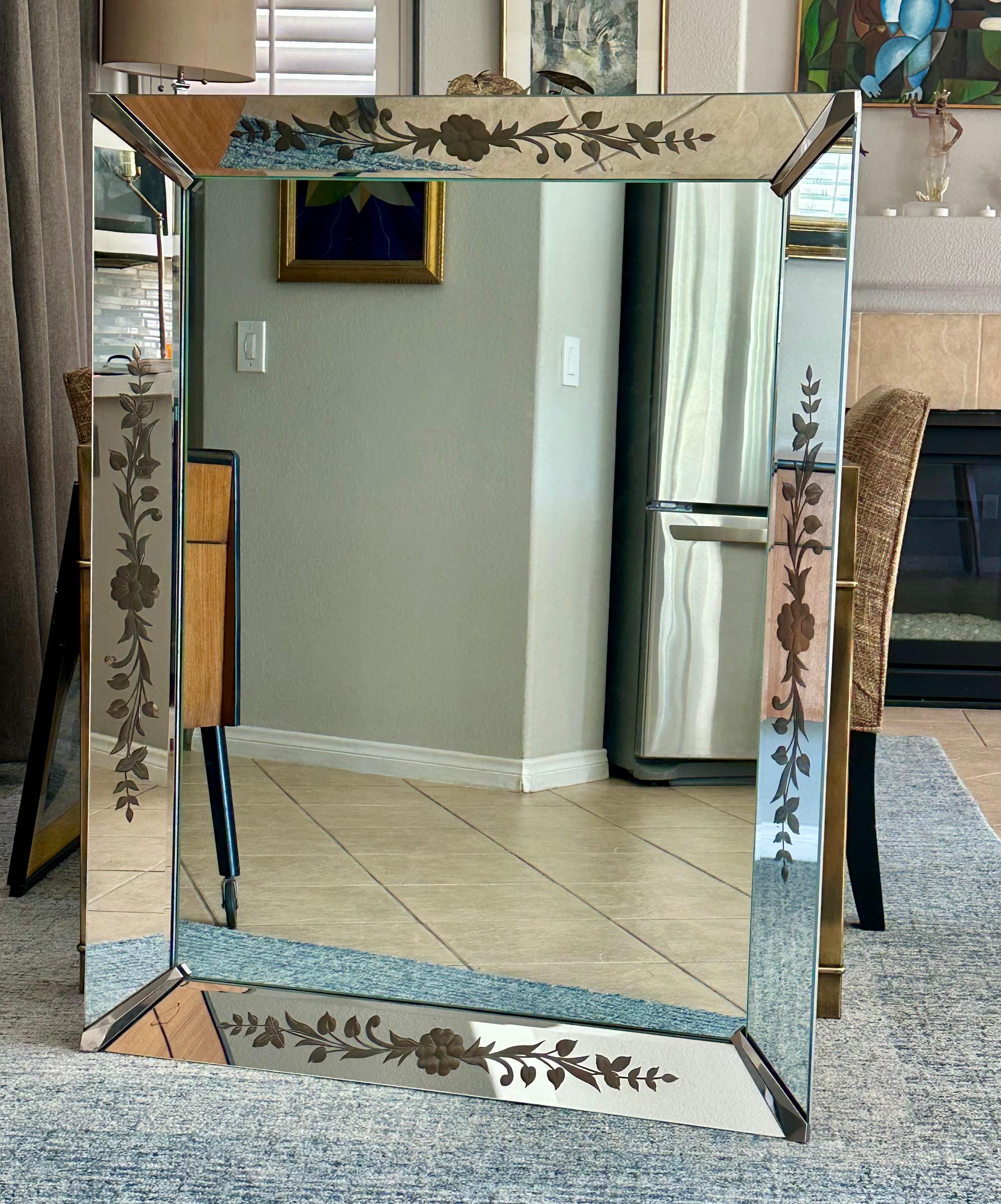 Art Deco Etched Shadow Box Wall Mirror In Good Condition For Sale In Palm Springs, CA
