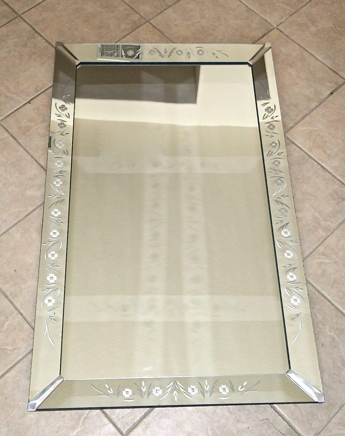Art Deco Etched Shadow Box Wall Mirror In Good Condition In Palm Springs, CA