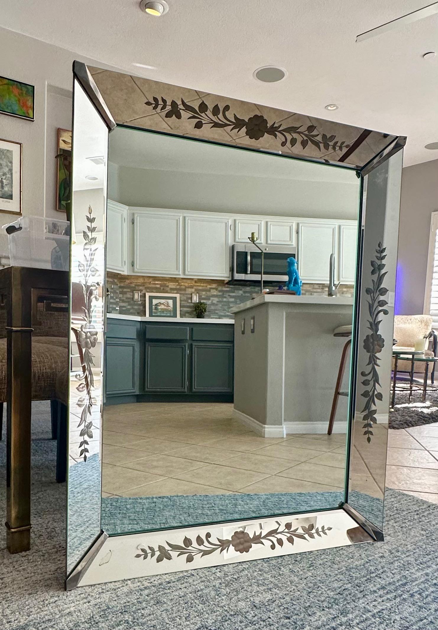 Mid-20th Century Art Deco Etched Shadow Box Wall Mirror For Sale
