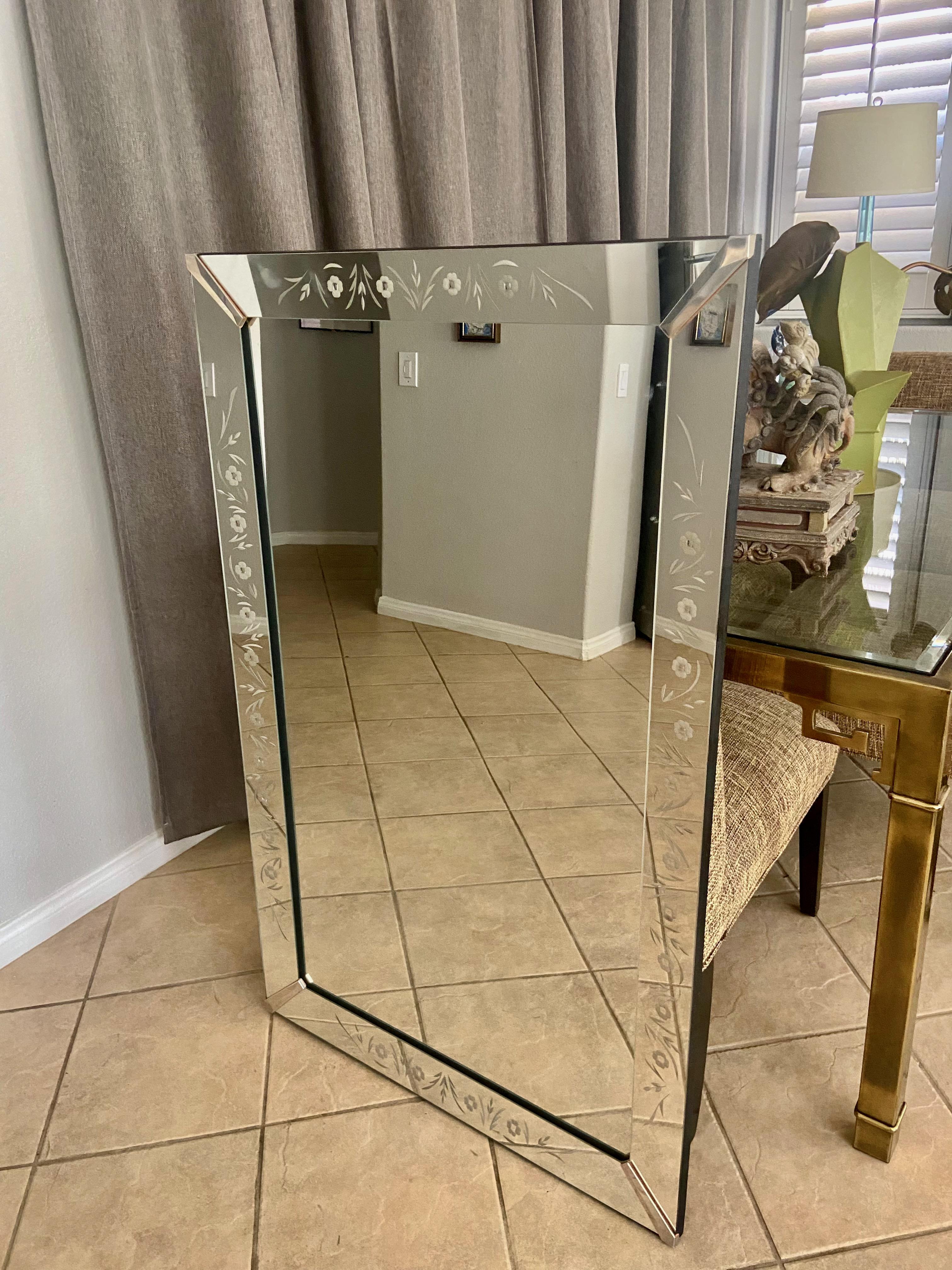American Art Deco Etched Shadow Box Wall Mirror
