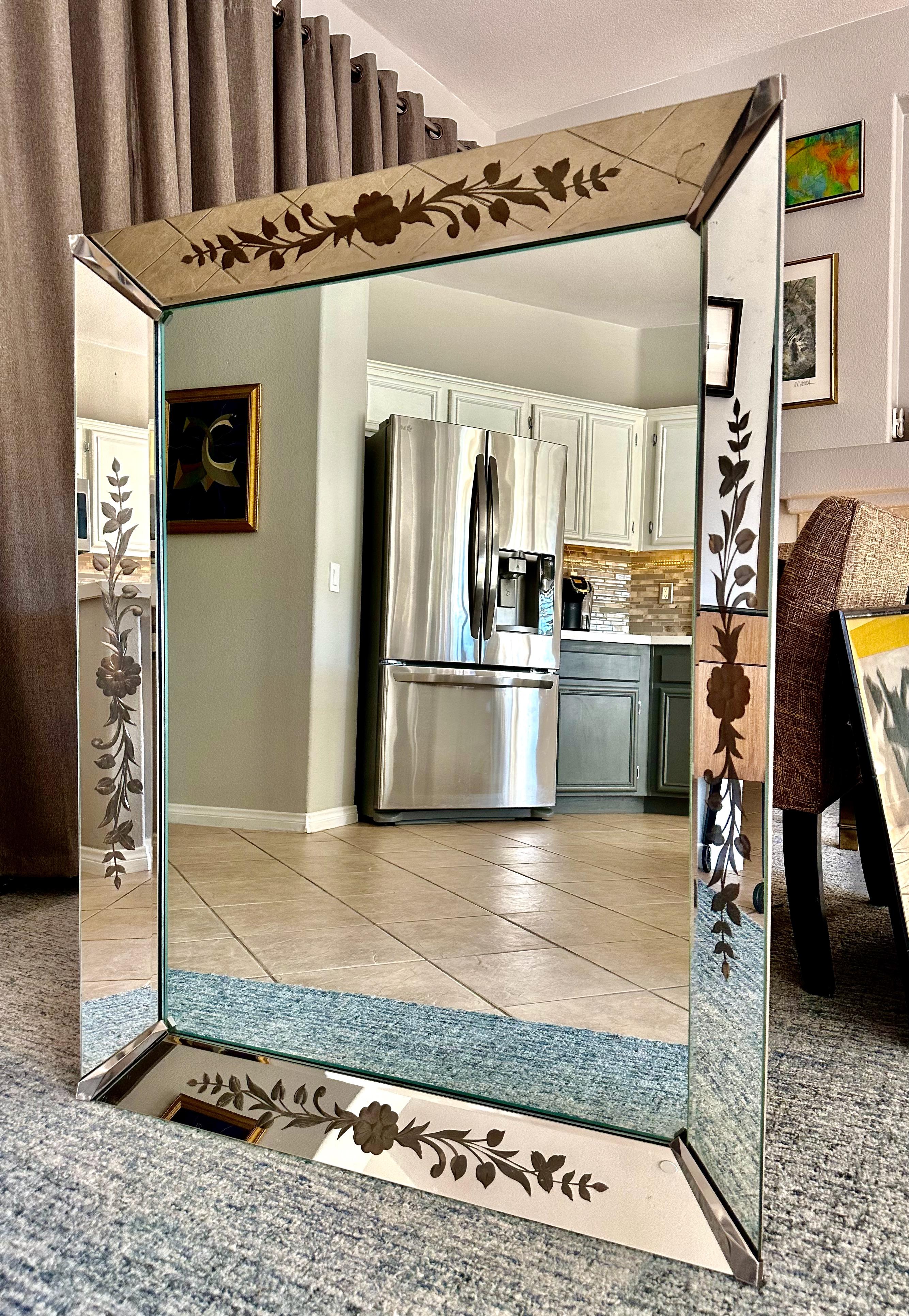 Art Deco Etched Shadow Box Wall Mirror For Sale 1