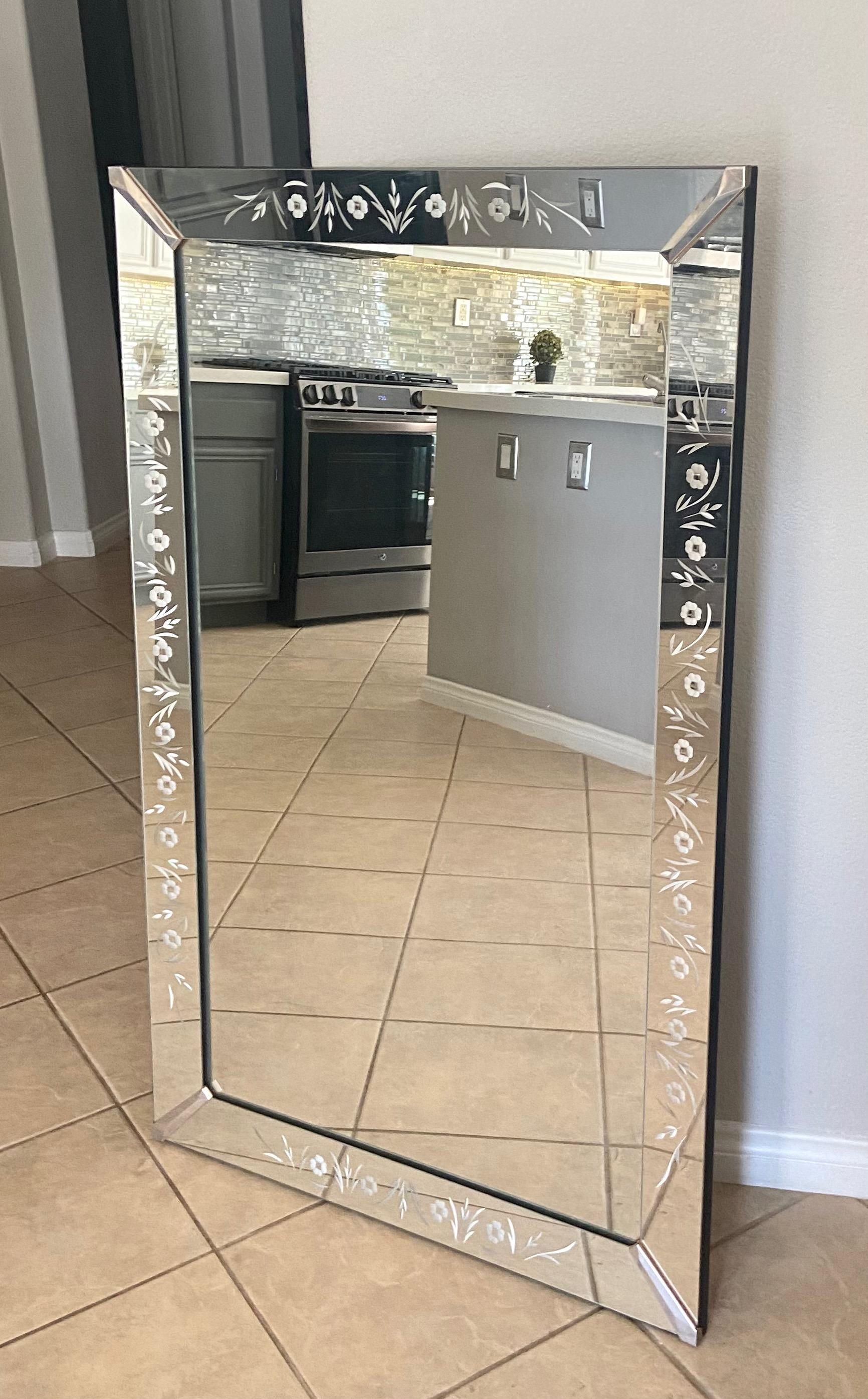 Art Deco Etched Shadow Box Wall Mirror In Good Condition In Palm Springs, CA