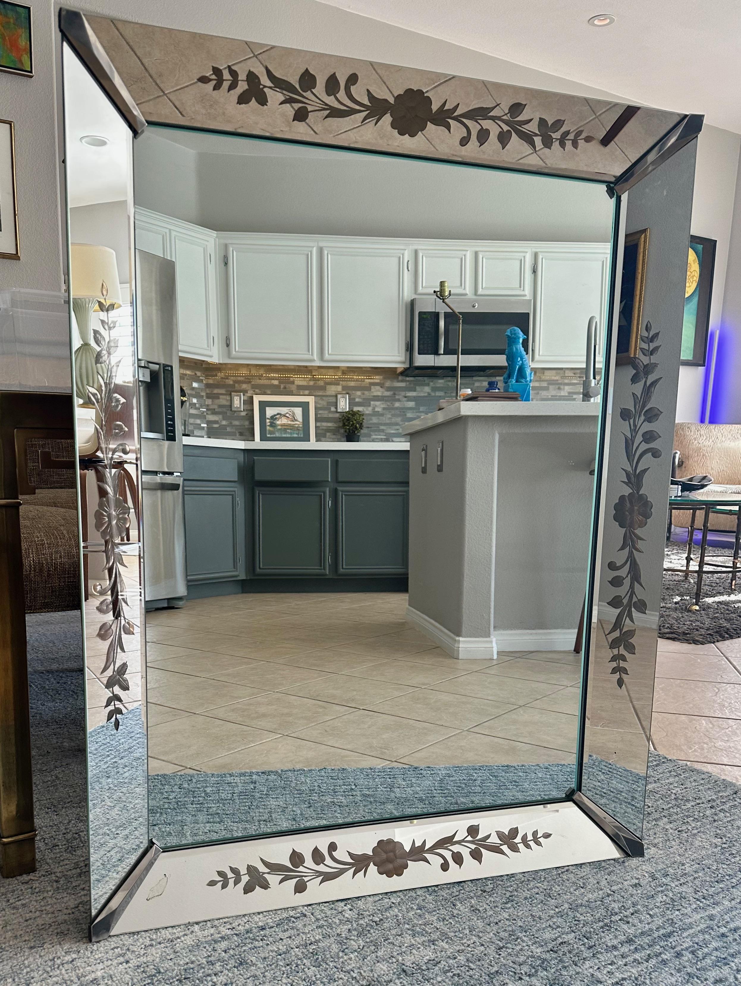 Art Deco Etched Shadow Box Wall Mirror For Sale 2