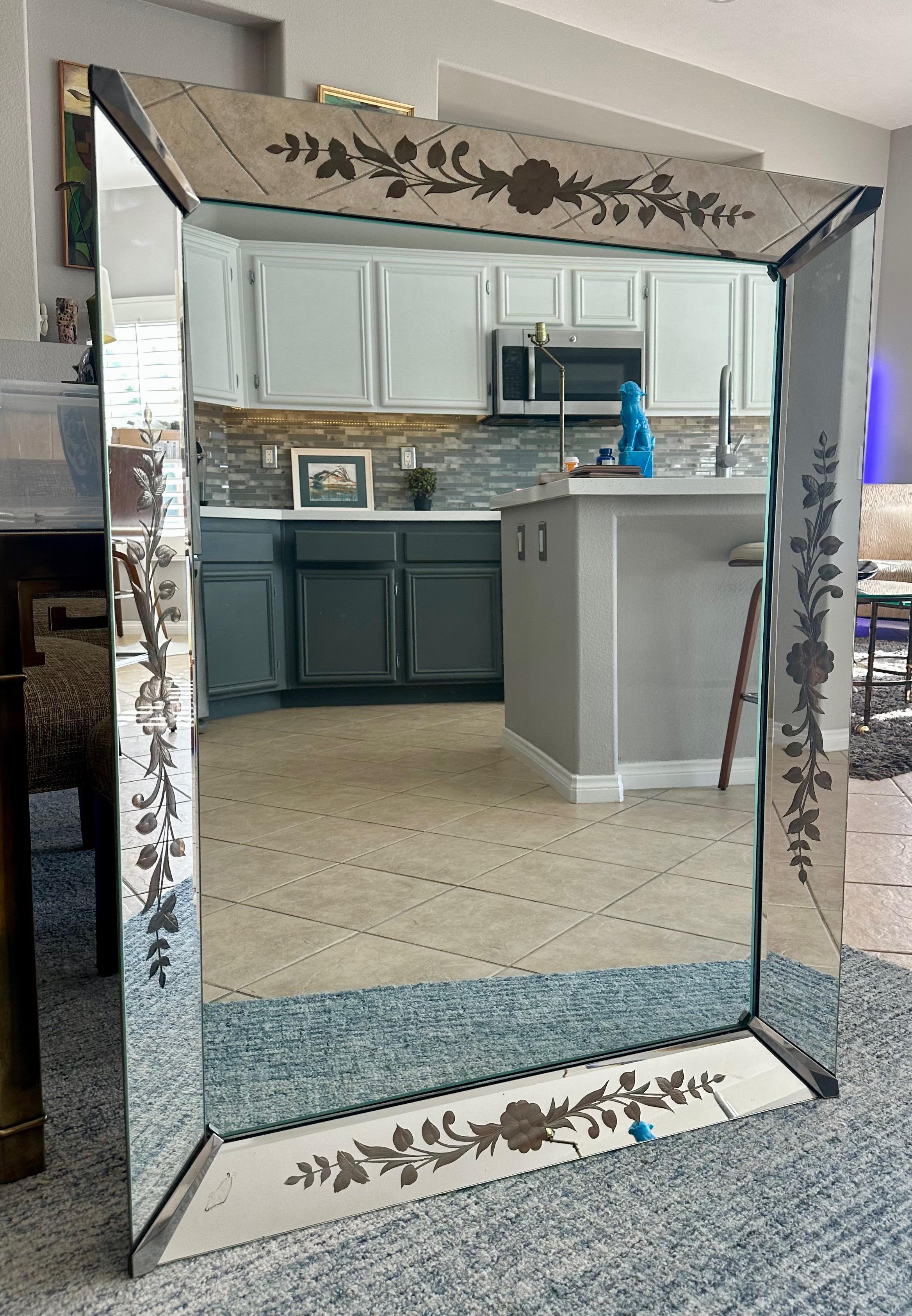 Art Deco Etched Shadow Box Wall Mirror For Sale 4