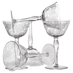 Art Deco Etched Stemware Champaign Glasses Set/5
