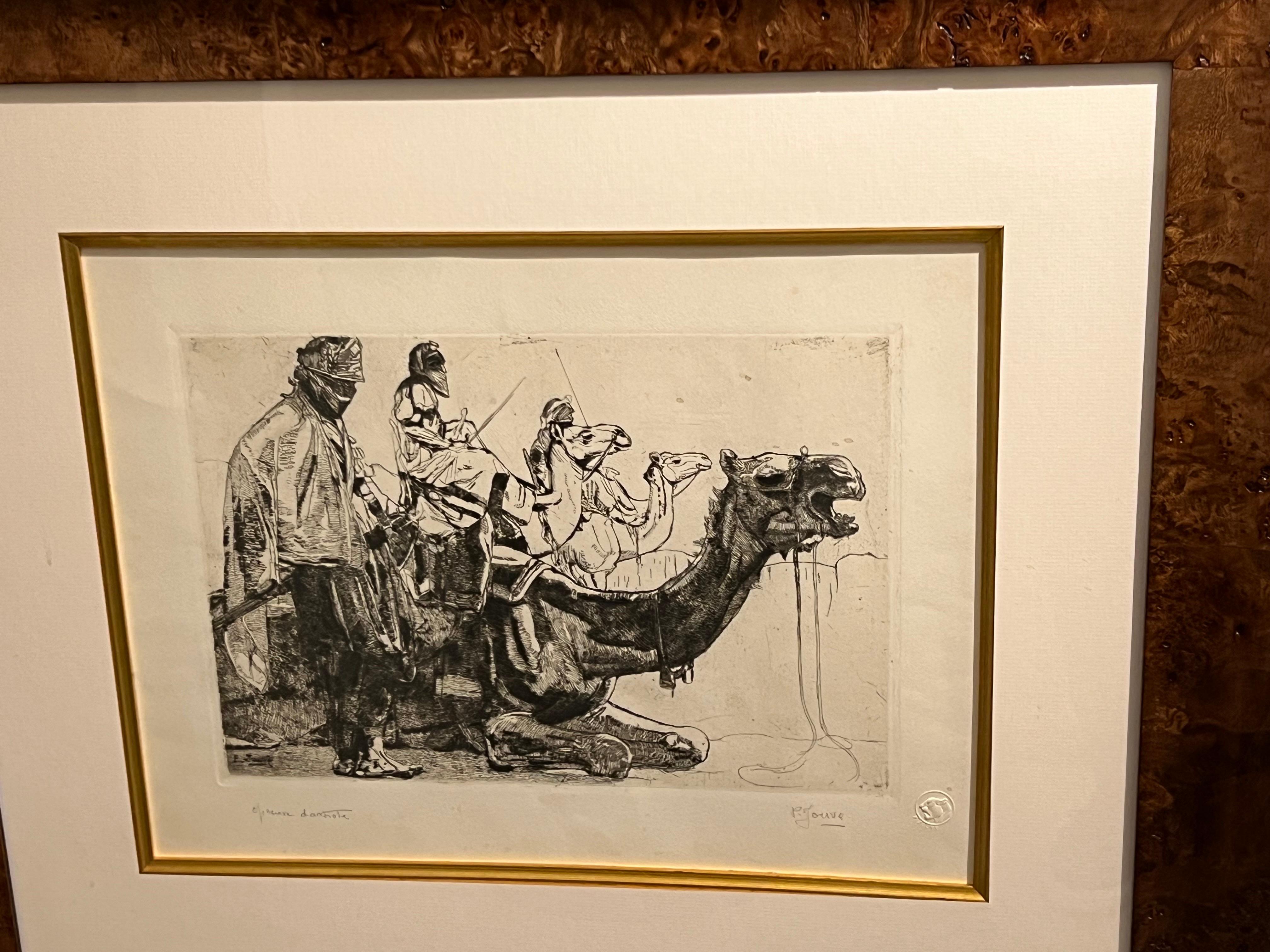 Art-Deco-Radierung von Paul Jouvé, die eine orientalische Szenerie darstellt.
Hergestellt in Frankreich
CIRCA: 1933
Unterschrift: Jouvé.