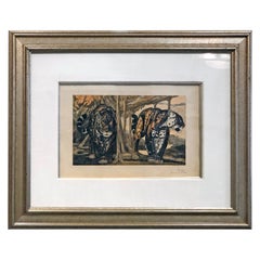 Art Deco Etching of Two Jaguars by Paul Jouve