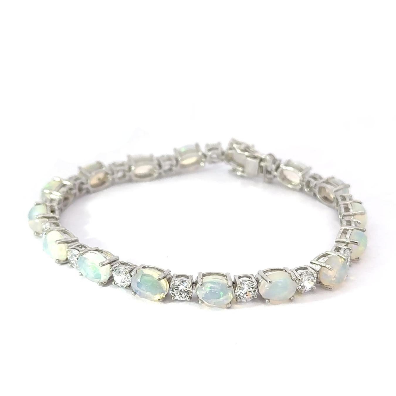 Art Déco Art Deco Opale etiope & CZ Tennis Birthstone Bracciale d'argento per la mamma Gioielli