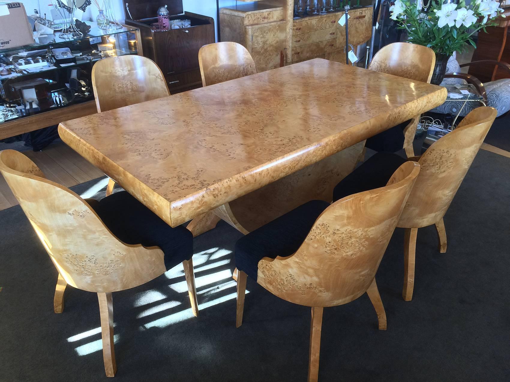 English Art Deco European Birch Dining Suite Table and Chairs