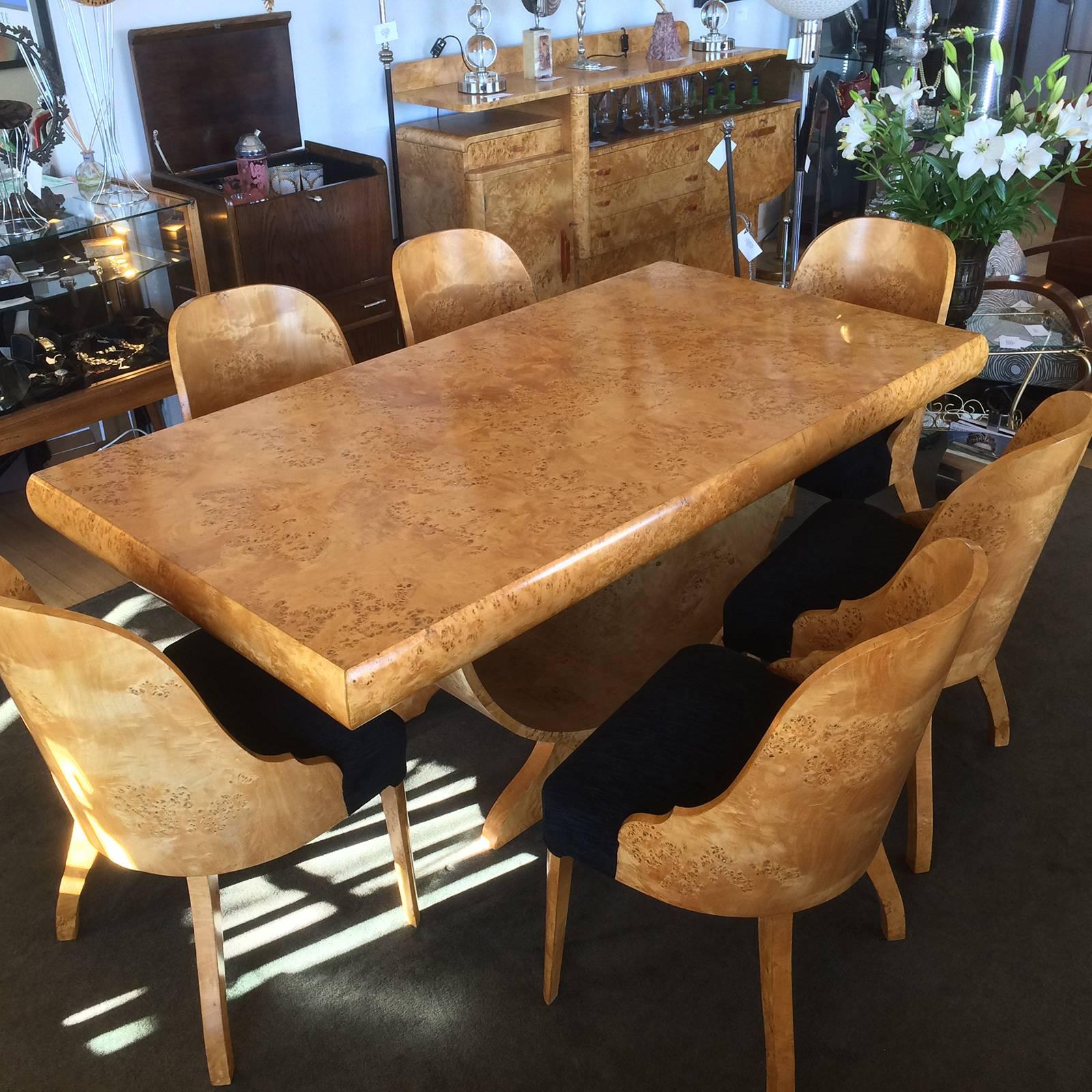 Art Deco European Birch Dining Suite Table and Chairs In Excellent Condition In Daylesford, Victoria