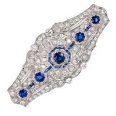 9.50 Carat Ceylon Sapphire Diamond Art Deco Platinum Brooch