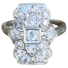 Antique Art Deco European Cut 1.0 Total Carat Weight Platinum Diamond Ring - Size 5