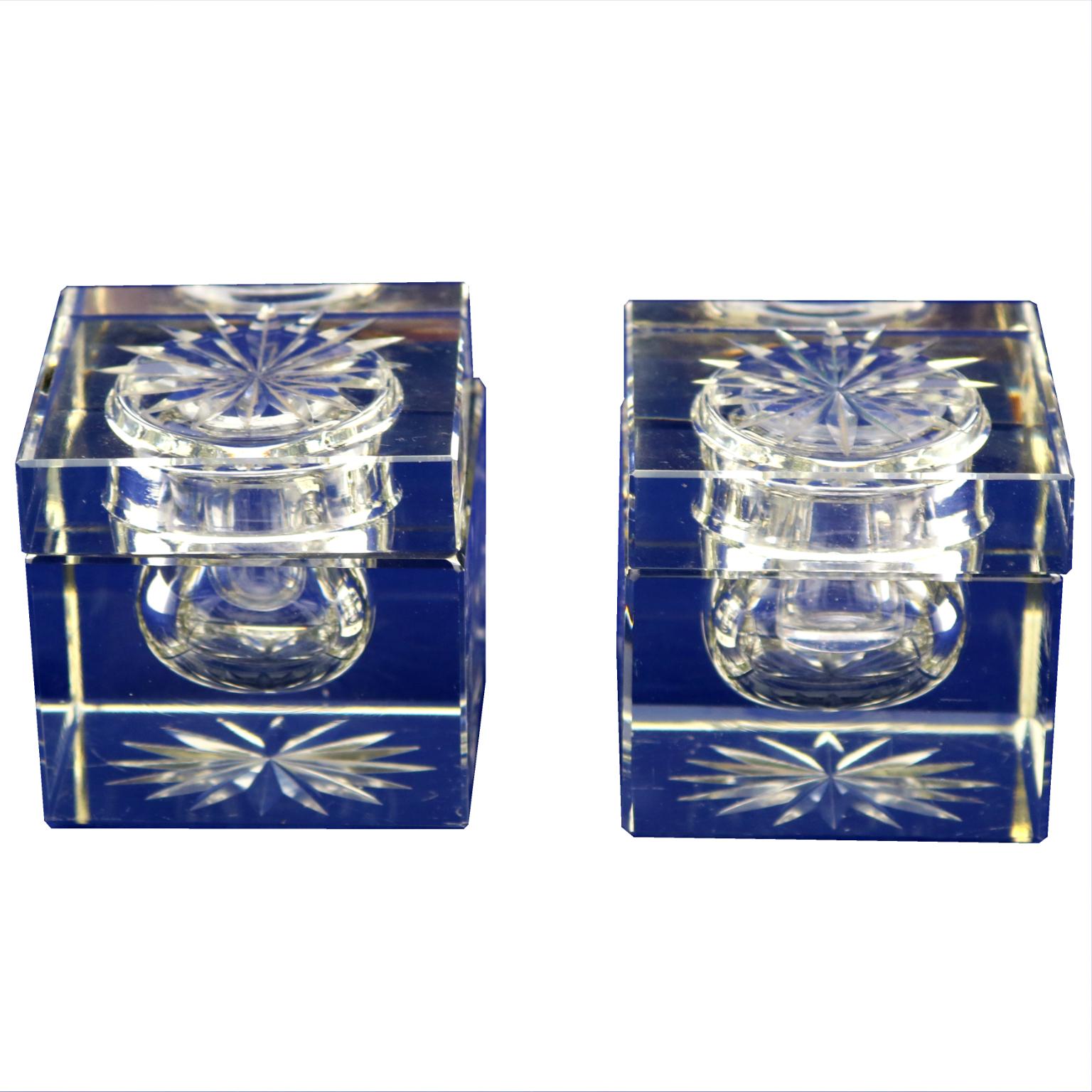 Magnificent Art Deco Cut Crystal Inkwell, Figural Cast Gilded Bronze