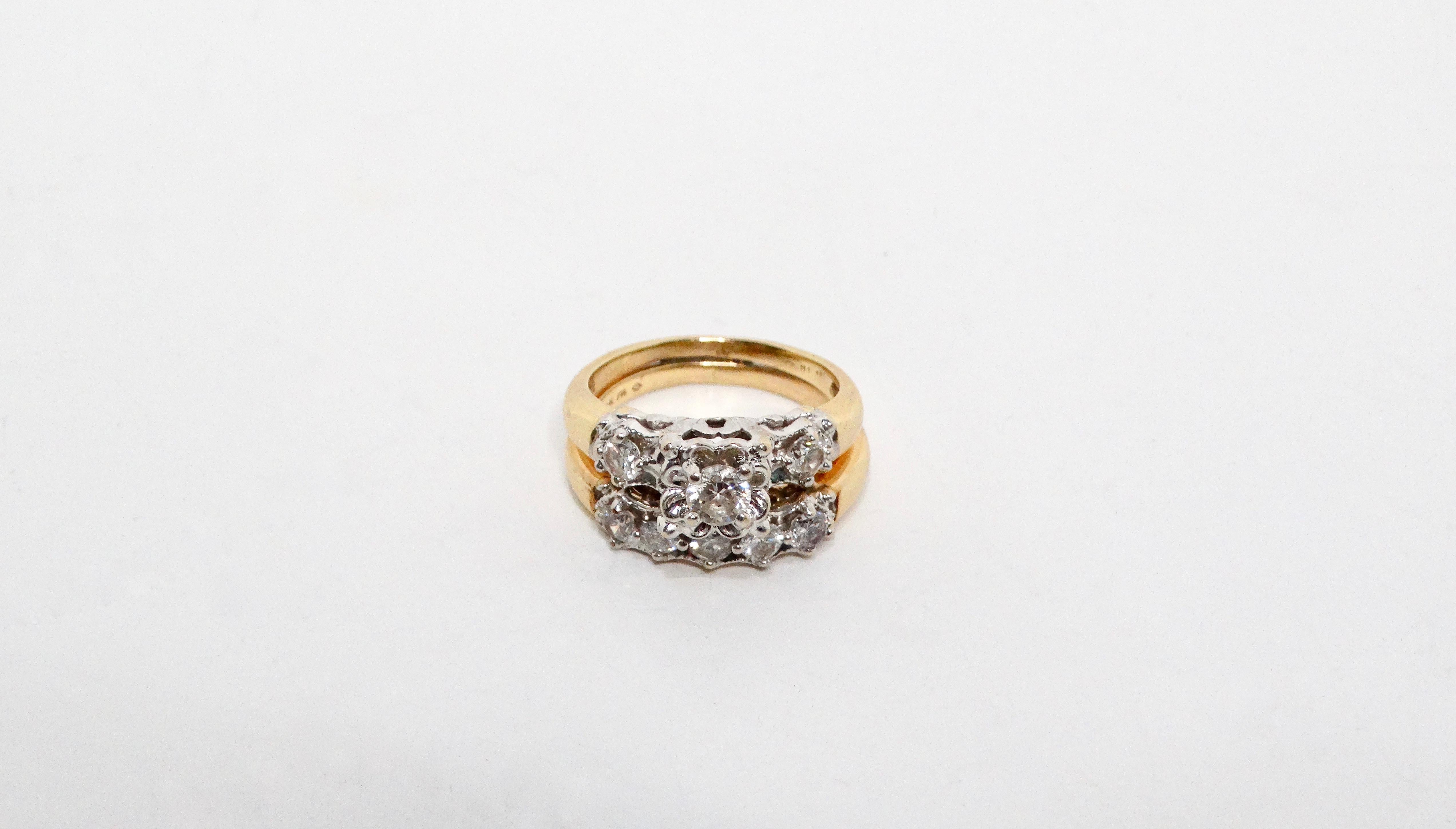 Nous vous présentons une superbe bague Art déco en or jaune 14k et diamants de taille européenne, une pièce captivante qui incarne magnifiquement l'élégance de l'époque Art déco. Fabriqué en luxueux or jaune 14k, le bracelet présente une silhouette