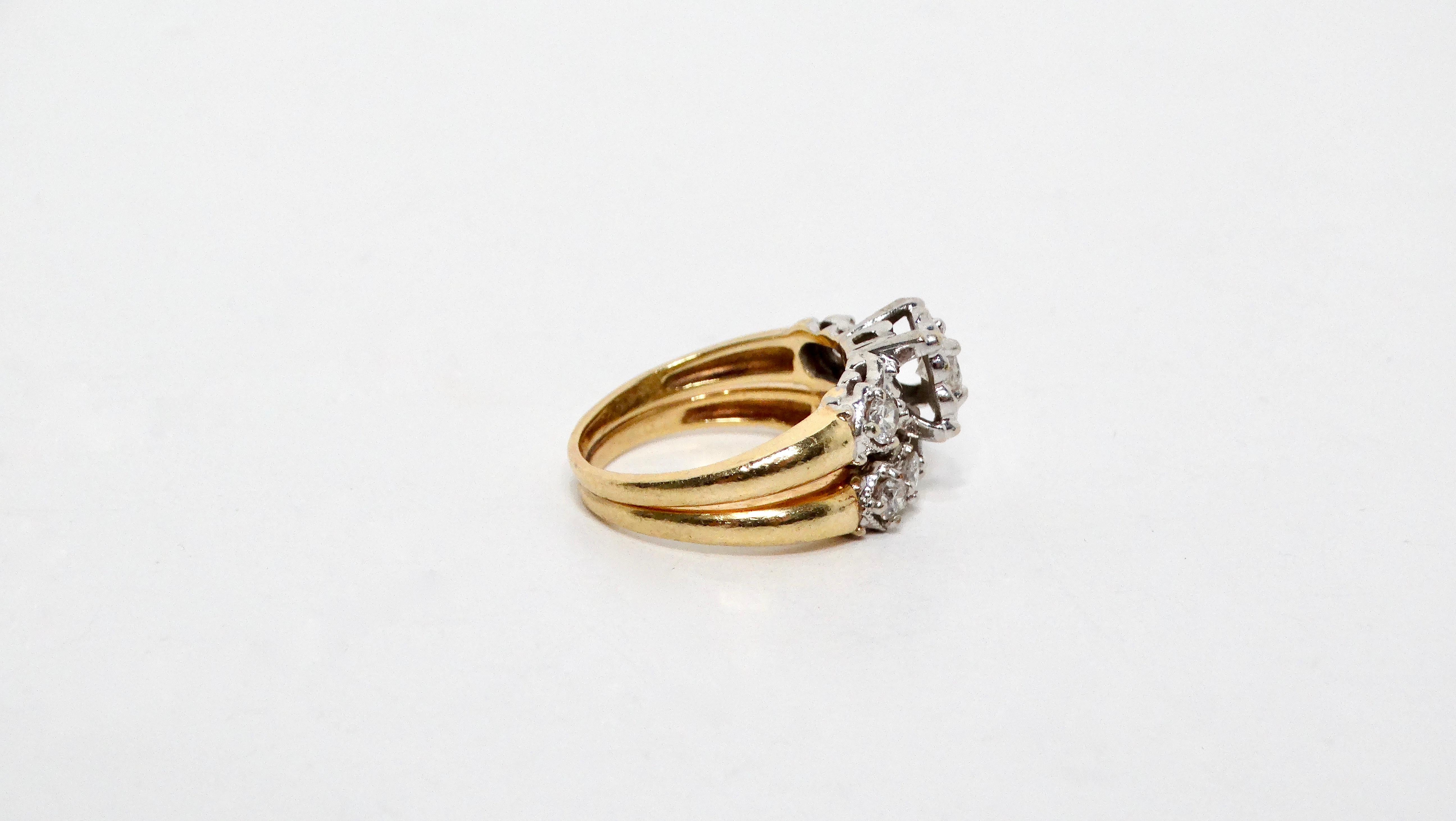 Bague grappe Art déco en or jaune 14 carats et diamants taille européenne en vente 3