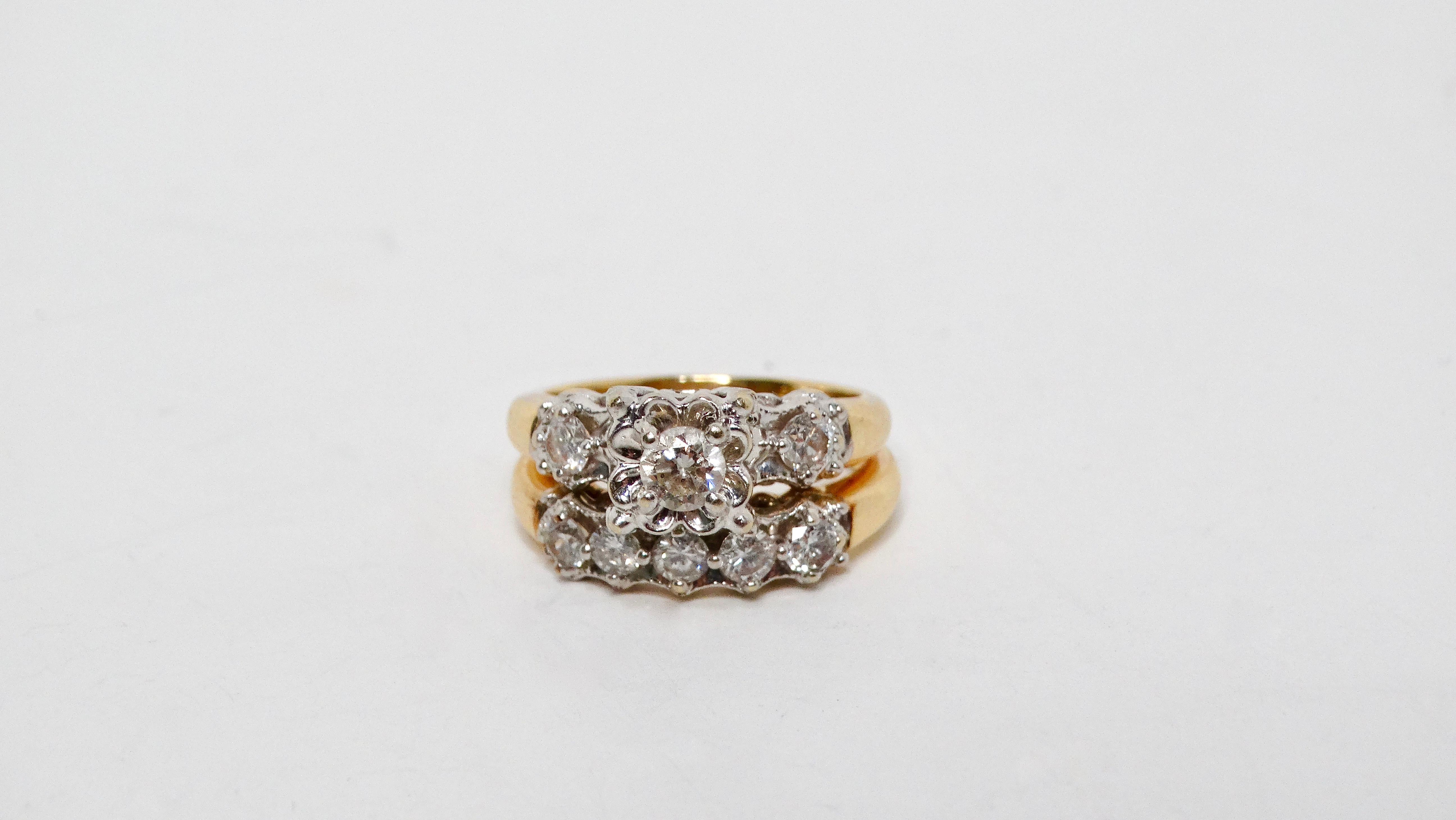 Bague grappe Art déco en or jaune 14 carats et diamants taille européenne en vente 4