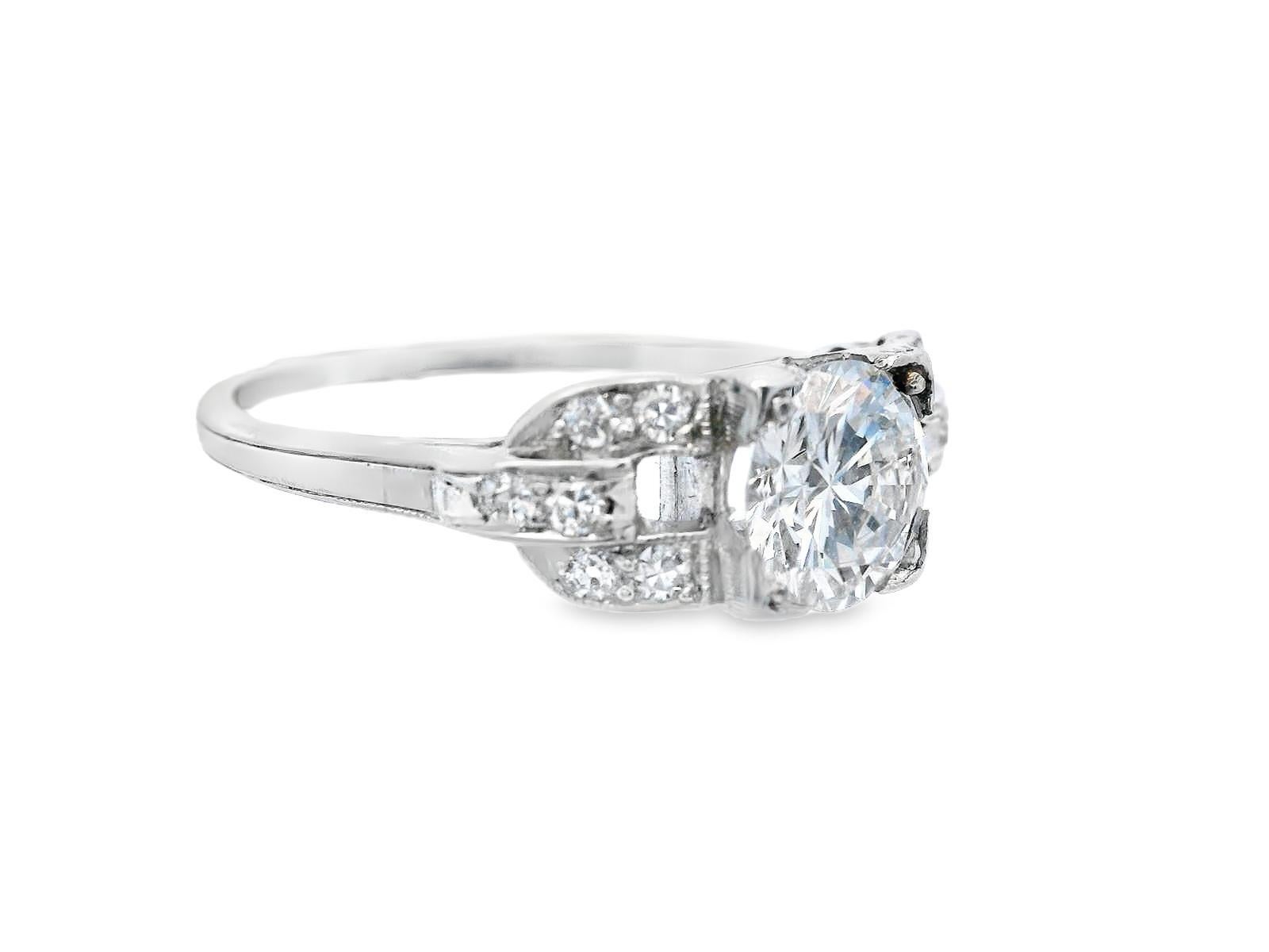 Verlobungsring im Art déco-Stil mit Diamanten im europäischen Schliff und GIA-Bericht (Alteuropäischer Schliff) im Angebot