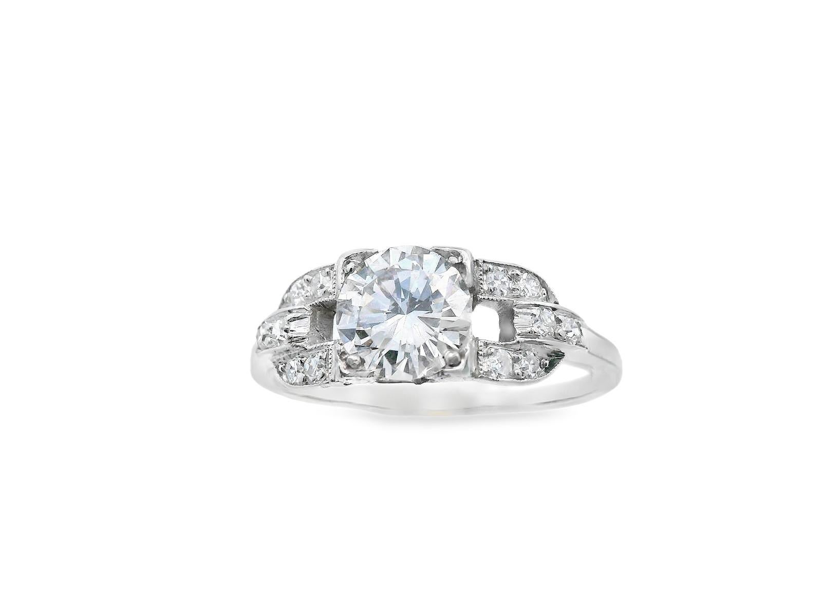 Verlobungsring im Art déco-Stil mit Diamanten im europäischen Schliff und GIA-Bericht im Angebot 3