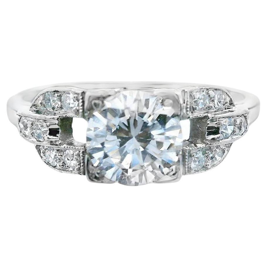 Verlobungsring im Art déco-Stil mit Diamanten im europäischen Schliff und GIA-Bericht