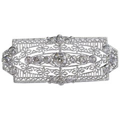 Antique Art Deco European Cut Diamond Filigree Brooch