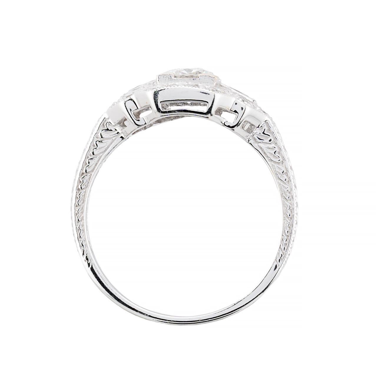 Women's Art Deco European Cut Diamond & French Cut Sapphire Engagement Ring For Sale