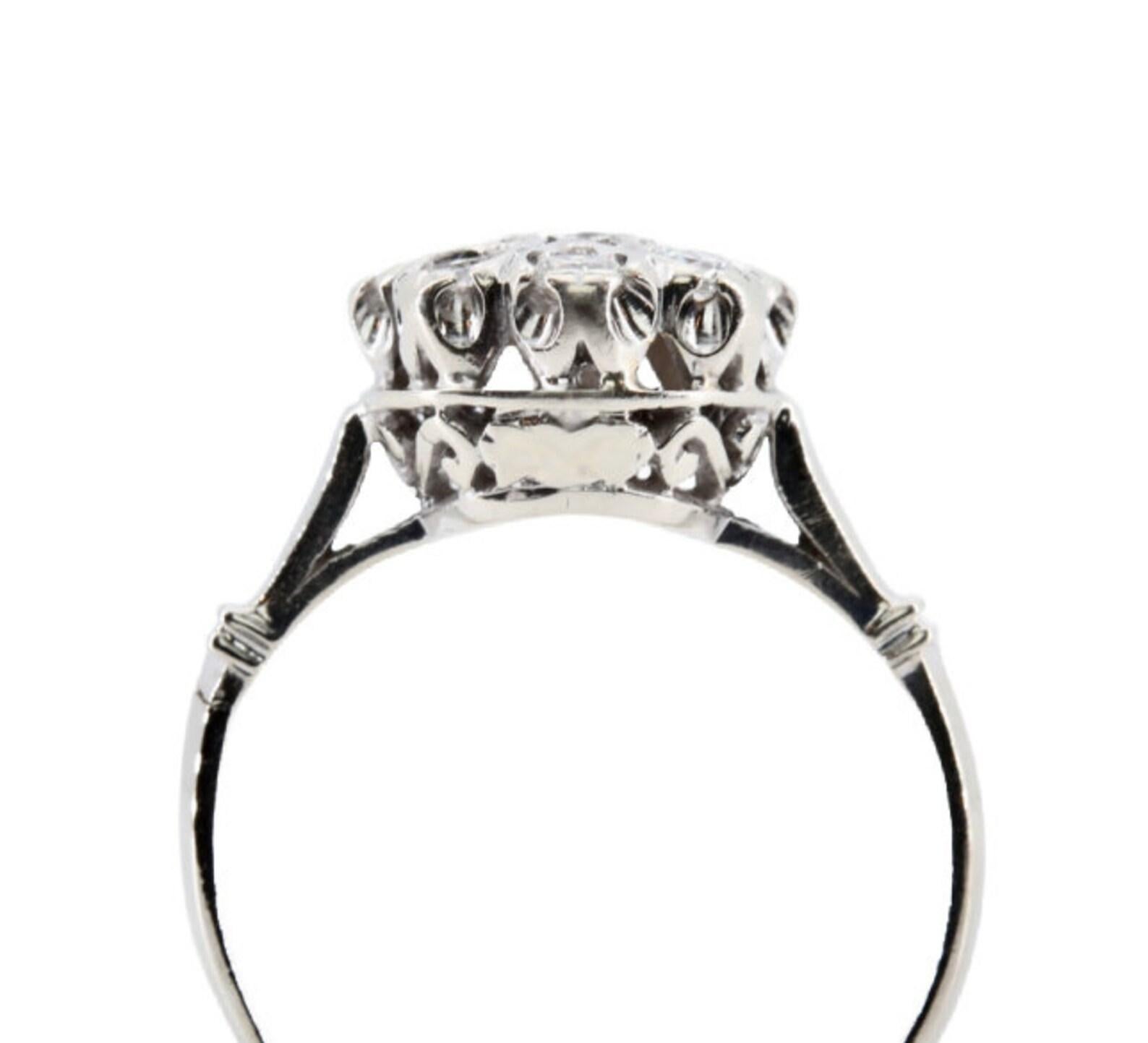 Art Deco European Cut Diamond Illusion Cluster Engagement Ring Circa 1920's In Good Condition For Sale In Boston, MA