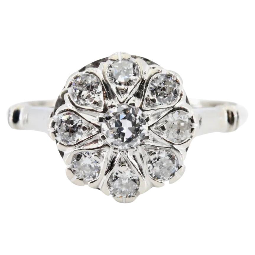 Art Deco European Cut Diamond Illusion Cluster Engagement Ring Circa 1920's For Sale
