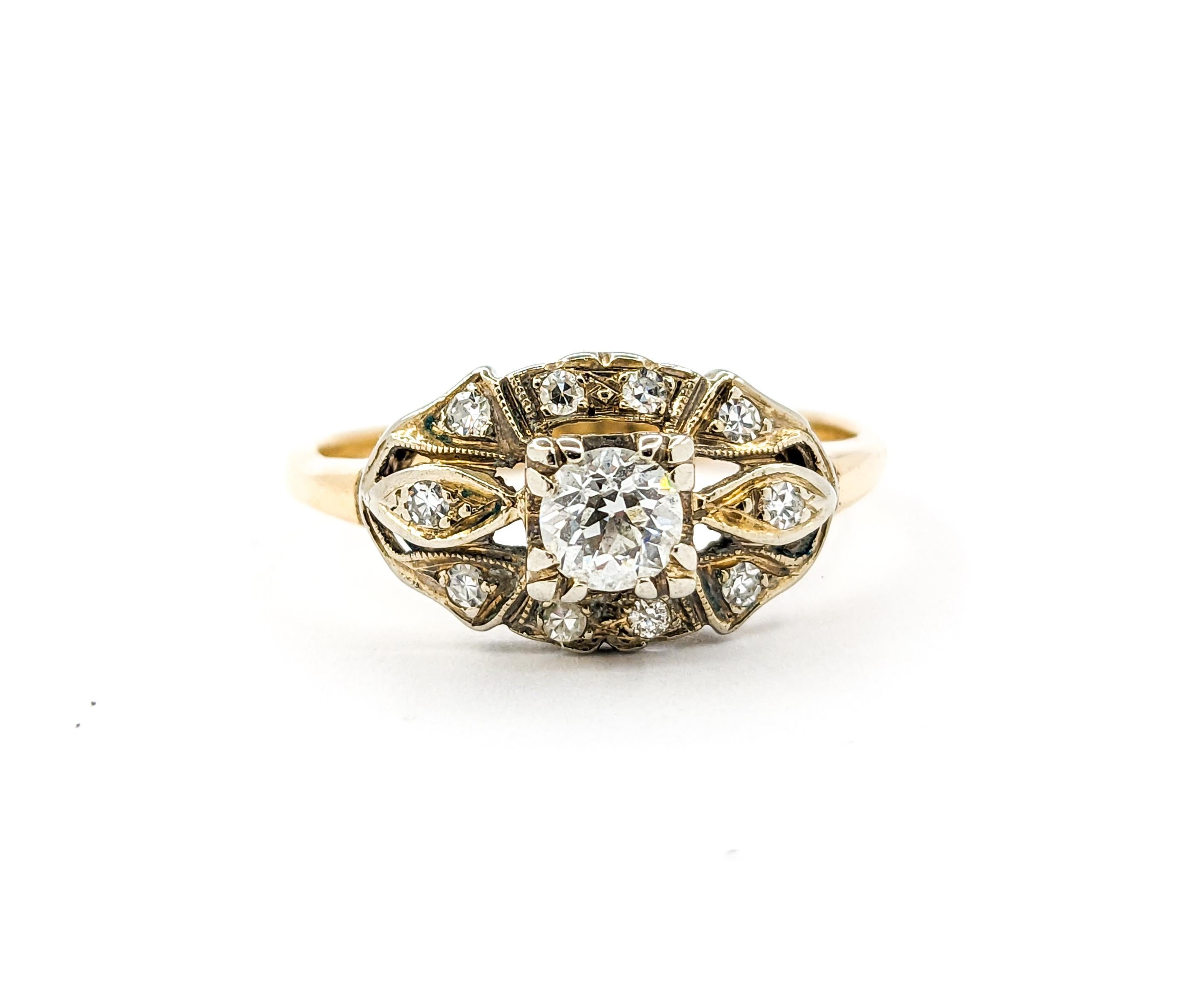 Art Deco Ring mit europäischem Diamantschliff in Gelbgold 4