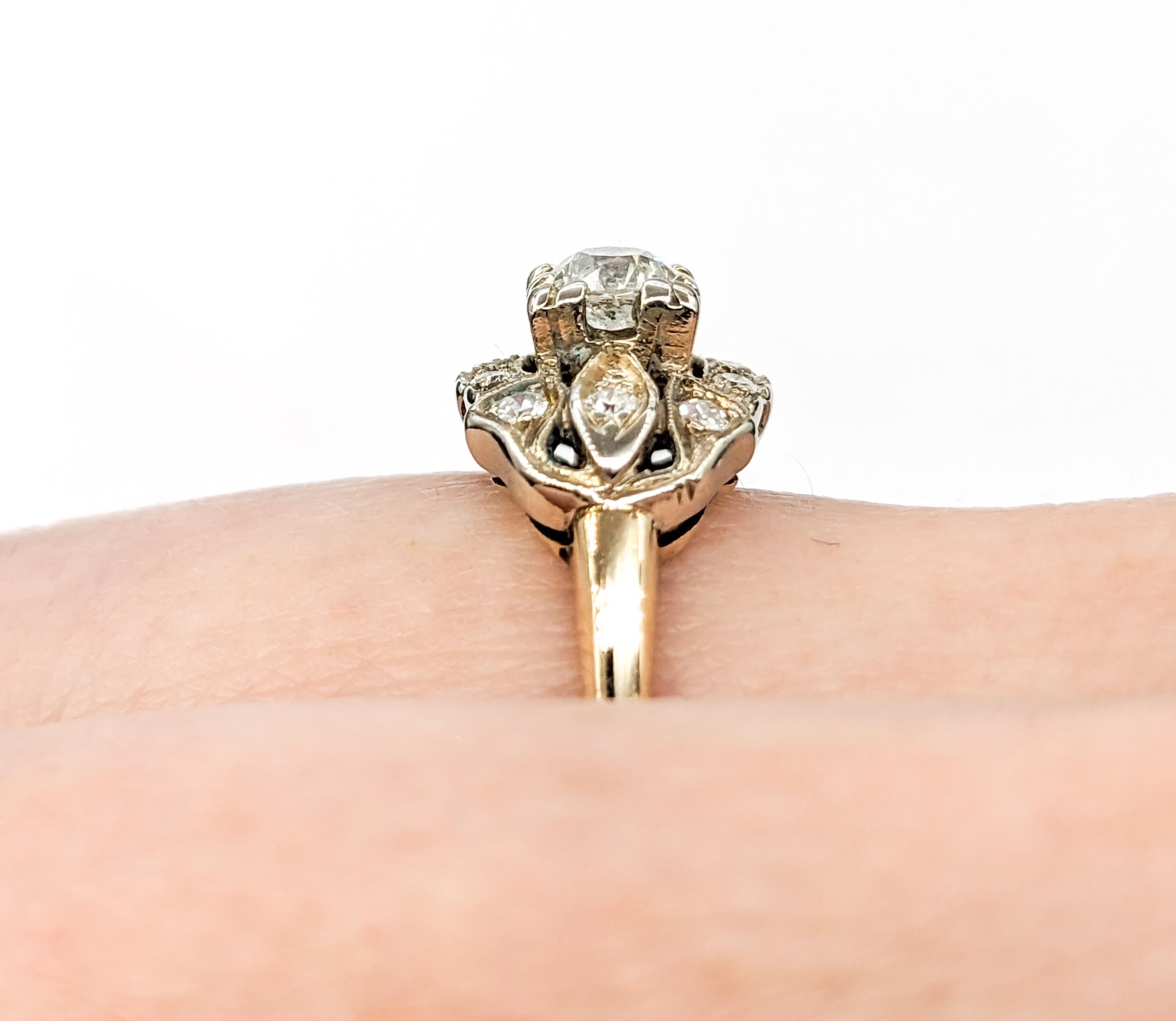 Art Deco Ring mit europäischem Diamantschliff in Gelbgold (Art déco)
