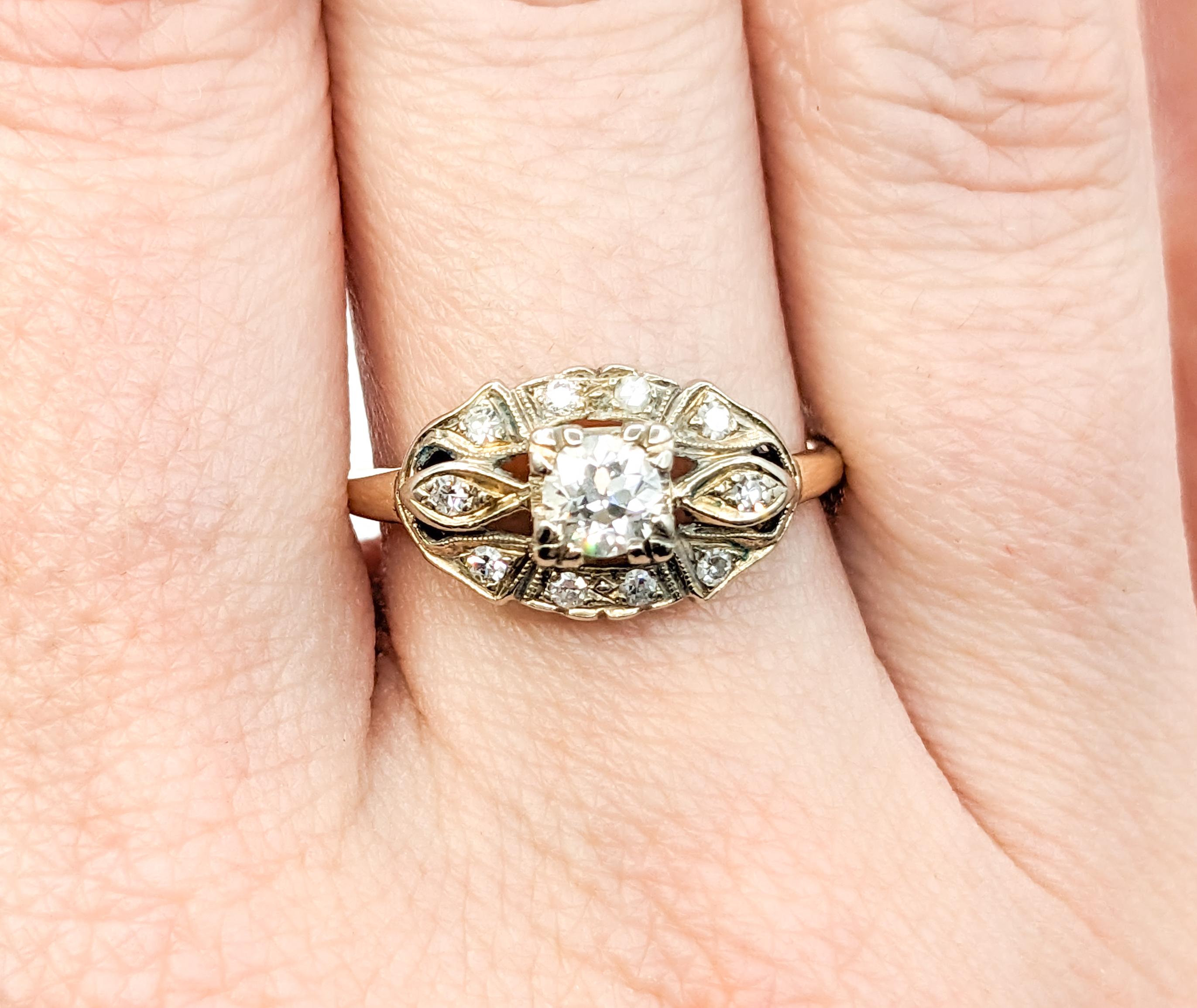 Art Deco Ring mit europäischem Diamantschliff in Gelbgold im Zustand „Gut“ in Bloomington, MN