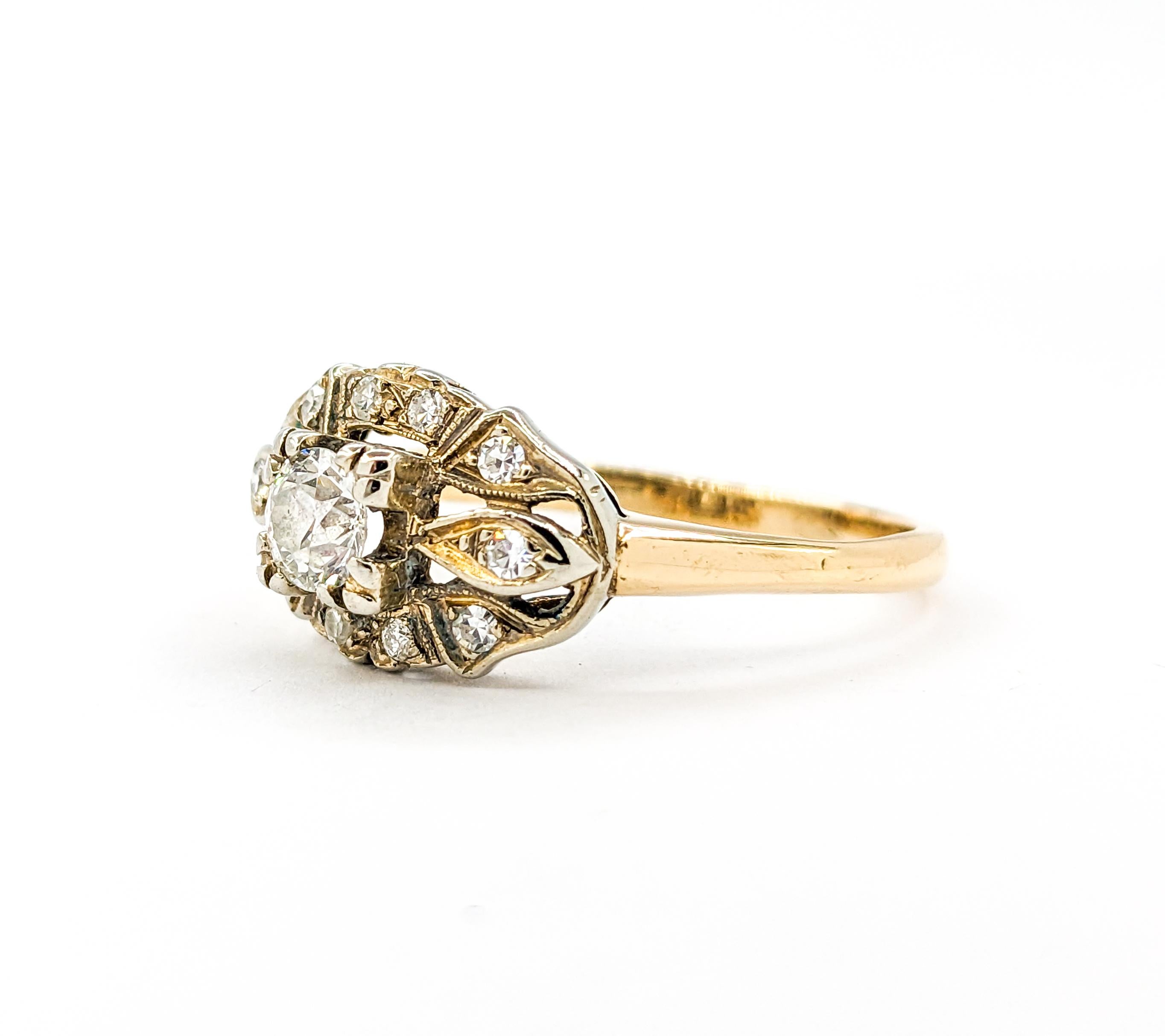 Art Deco Ring mit europäischem Diamantschliff in Gelbgold Damen