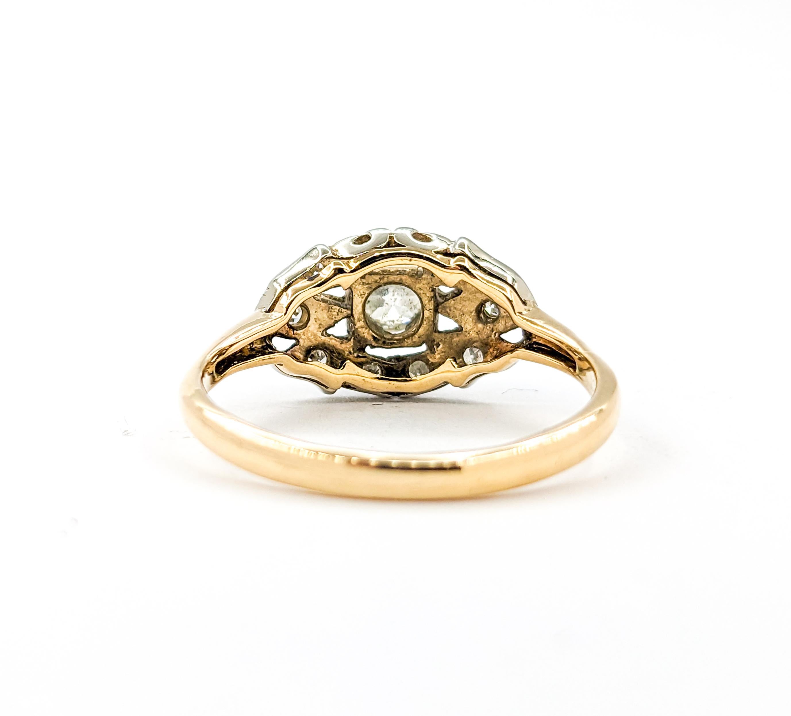 Art Deco Ring mit europäischem Diamantschliff in Gelbgold 1