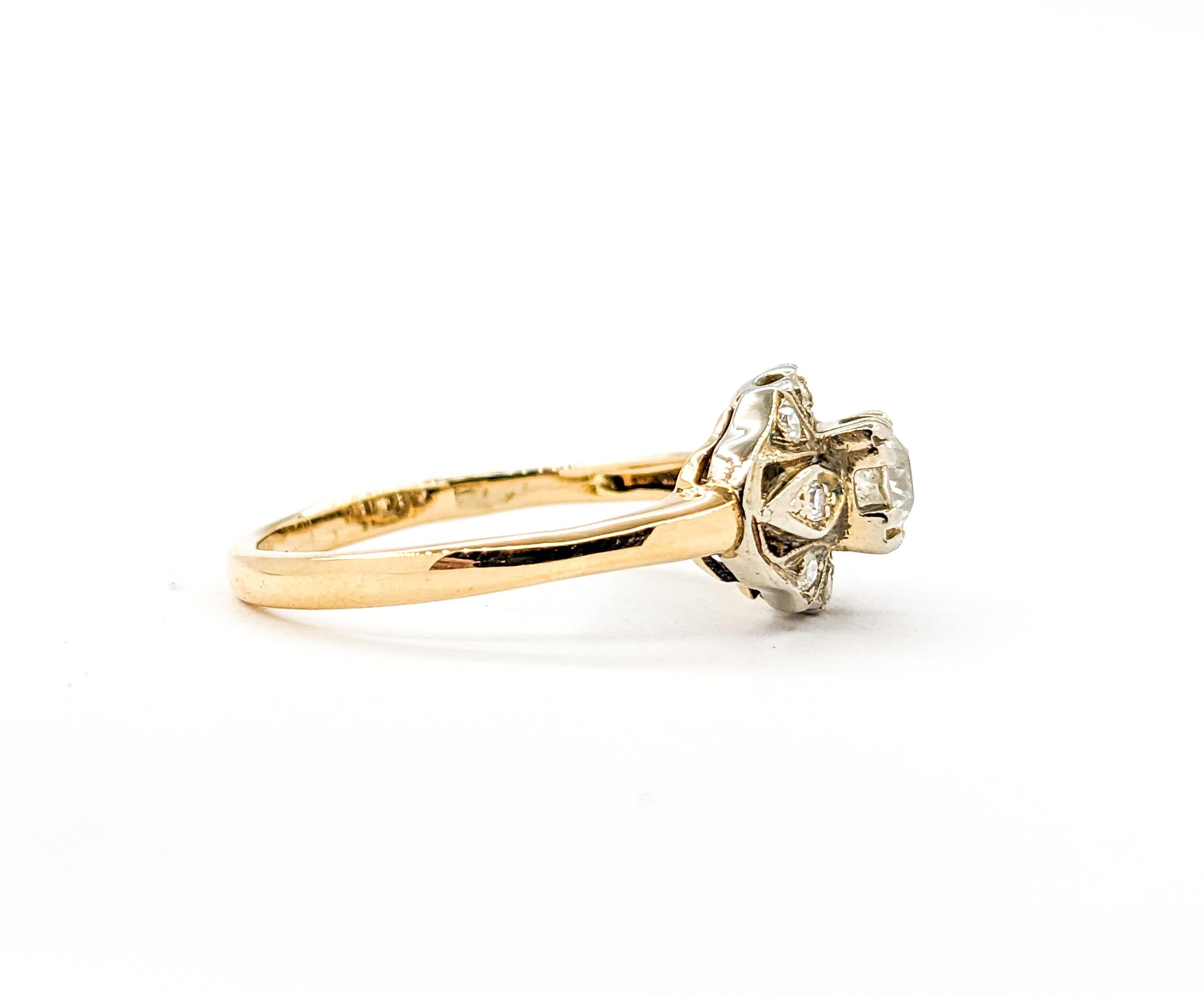 Art Deco Ring mit europäischem Diamantschliff in Gelbgold 2