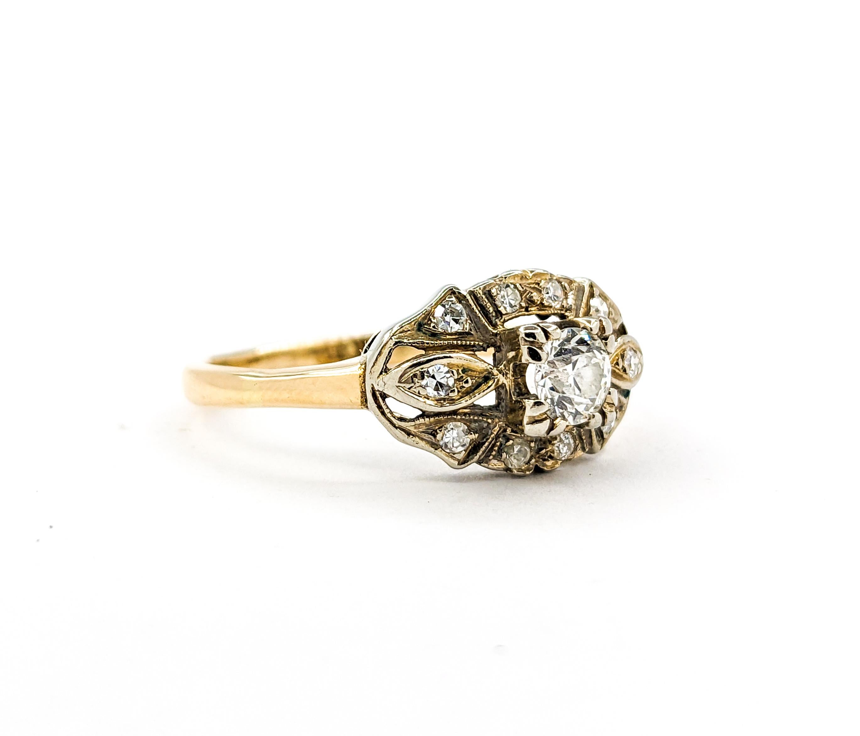 Art Deco Ring mit europäischem Diamantschliff in Gelbgold 3