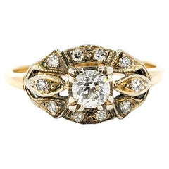 Art Deco Ring mit europäischem Diamantschliff in Gelbgold