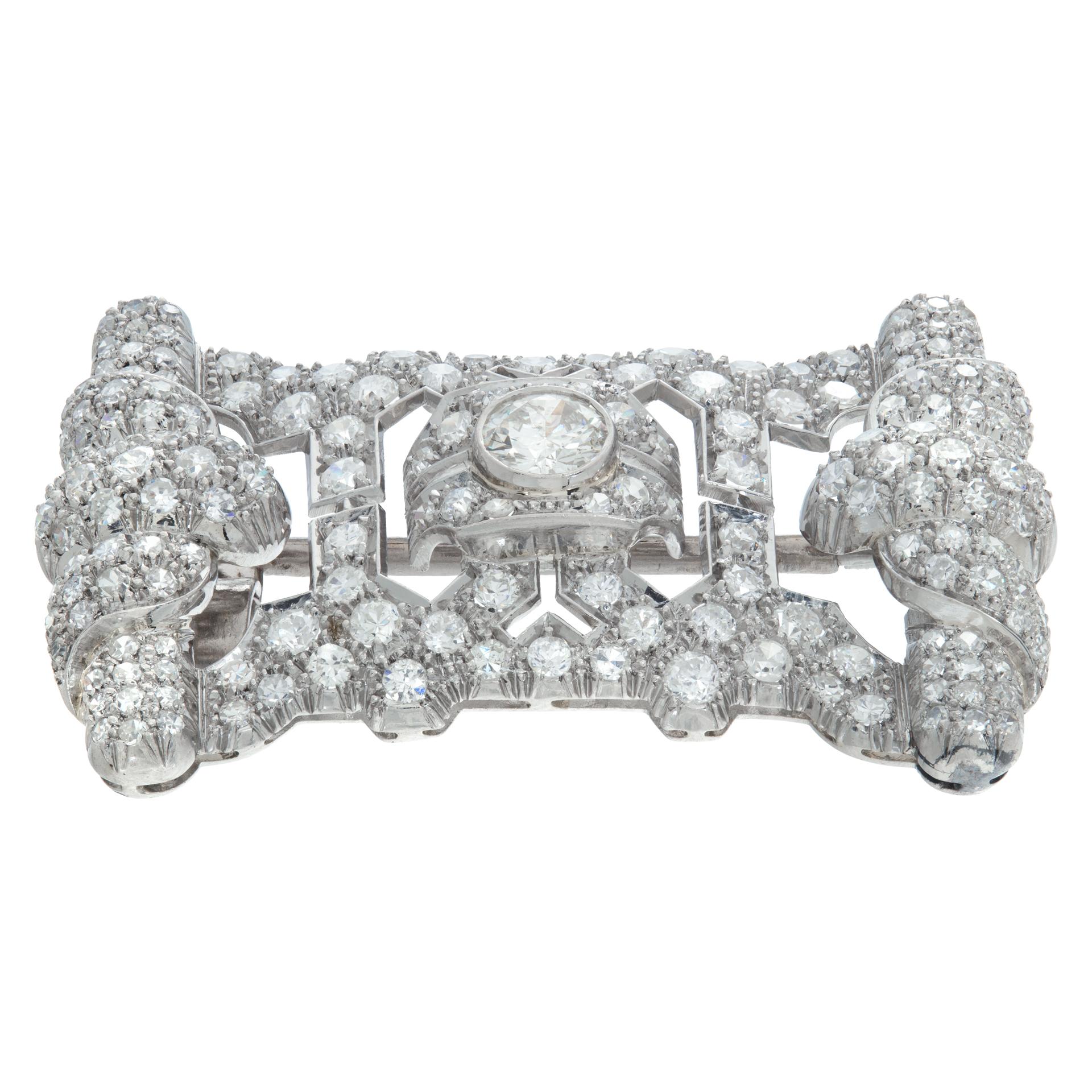 Art Deco & European cut diamonds platinum brooch / pendant In Excellent Condition For Sale In Surfside, FL