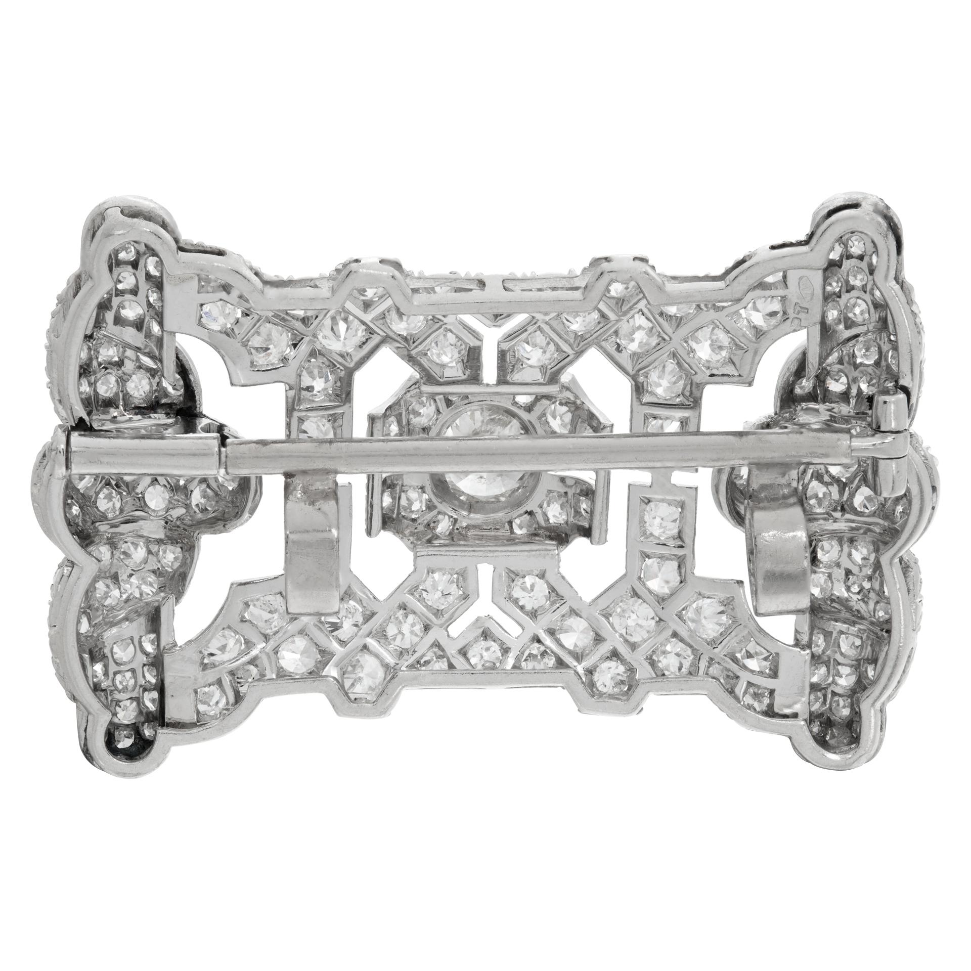 Women's Art Deco & European cut diamonds platinum brooch / pendant For Sale